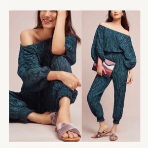 Anthropology Crinkle Cold Shoulder Jumpsuit